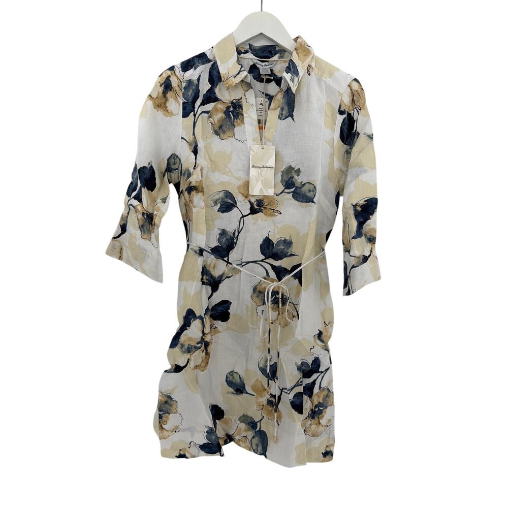 Tommy Bahama White Beleza Blossom 3/4 Sleeves Linen Shift Dress Size S - Picture 5 of 12